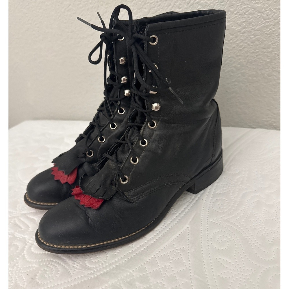 Laredo Black Leather Kiltie Paddock Boots Lace Up Roper Equestrian Size 8